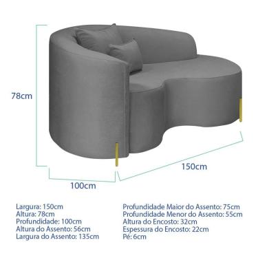 Imagem de Divã Recamier Curvo Sala De Estar Recepção Inglaterra 150cm Pés Metal Dourado Lado Direito Bouclé Cor Cinza