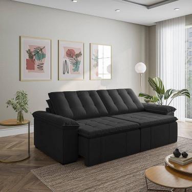 Imagem de Sofá Cama Retrátil e Reclinável 4 Lugares 280cm Veludo Palmeira Cabecasa MadeiraMadeira Preto