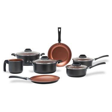 Imagem de Jogo de Panelas 7 Peças Brinox Topázio Antiaderente Pro-Flon Cinza Range