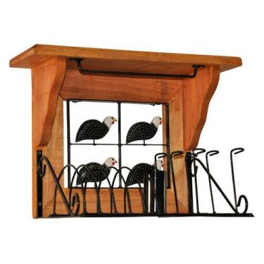 Imagem de Paneleiro de Parede Escorredor de Pratos e Talheres Rústico de Madeira