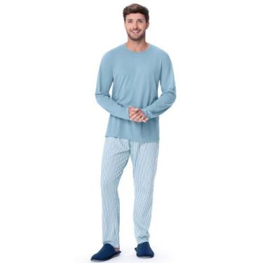 Imagem de Pijama Masculino Manga Longa com Calça Listrada Azul - Zee Rucci, M