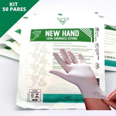 Imagem de Luva Cirúrgica Estéril Látex 50 Pares New Hand C/Pó, 7,5