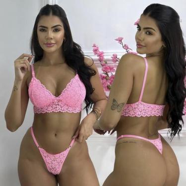 Imagem de Conjunto Langerie sexy Sem Bojo Calcinha Fio Rendada Sensual Sem Ferri