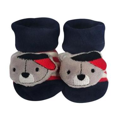 Imagem de Meia Antiderrapante Para Bebê 3D Bichinhos Menino Plin Baby, Urso boné