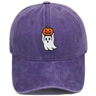 Imagem de Boné de beisebol, chapéu liso de algodão com fantasma e abóbora bordad