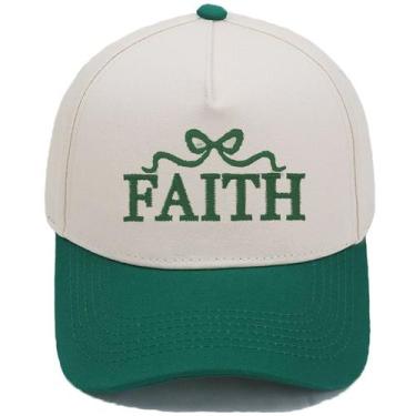 Imagem de Boné de beisebol, chapéu liso de algodão bordado com laço Faith - Yiwe
