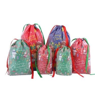 Imagem de Conjunto de sacolas de presente, vermelho de Natal, PE, cordão, 6 peça