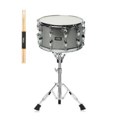 Imagem de Caixa Bateria 14x8 CB14 Com Suporte Baqueta Voik, Titanium