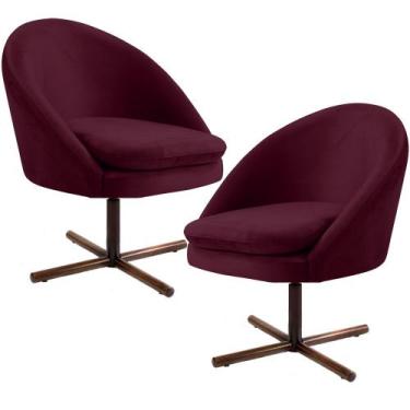 Imagem de Kit 02 Poltronas Decorativas Giratória Base X Rafa C06 Veludo Marsala 