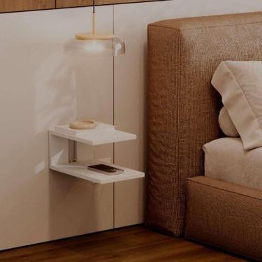 Imagem de Mesa de Cabeceira Oslo Branca Cama Quarto Sala 23x15cm - Mercado das P