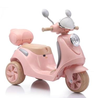 Imagem de Mini Moto Elétrica Infantil Scooter 6v Rosa Retro Luz Som Música E Baú