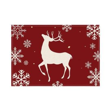 Imagem de Sousplat De Natal 12x18 Polegadas Com Estampa De Floco De Neve E Rena,