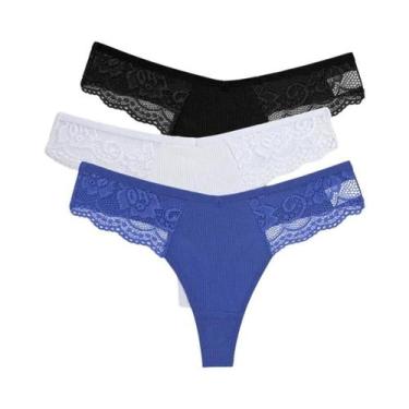 Imagem de Conjunto De Calcinhas G-string De Algodão Com Renda Para Mulheres 3PCS