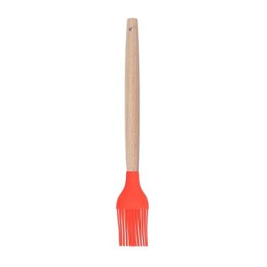 Imagem de Pincel Culinario Vermelho Silicone Cabo Bambu Profissional - UNIVENDAS