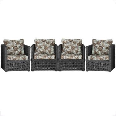 Imagem de Kit 4 Poltronas Madri Estofado Alumínio Corda Náutica Preto Trama Original