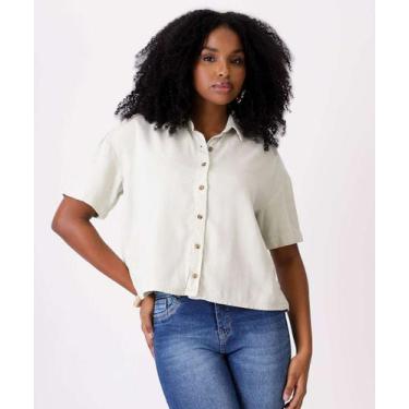 Imagem de Camisa Feminina Sarja Botões Manga Curta Marisa-06044, Verde, GG