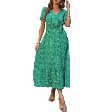 Imagem de Vestido PRETTYGARDEN XL Verde Floral Bohemio Cruzado con Cuello en V M