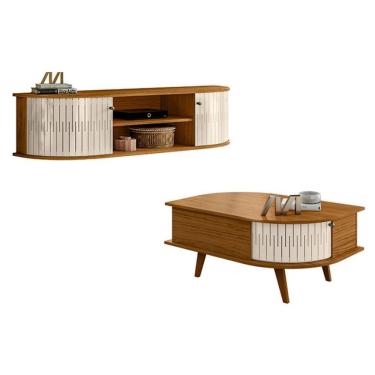 Imagem de Rack Bancada Suspensa Modena com Mesa de Centro Indianápolis Naturale Off White – Madetec