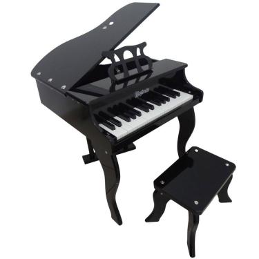 Imagem de Piano de Cauda Infantil com Banco e Suporte de Partitura Preto Rhythmic