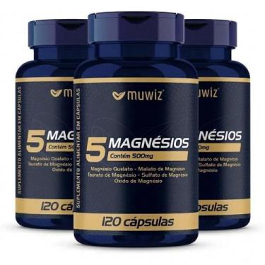 Imagem de Kit 3x Frascos Magnésio 5 Fontes Quelato, Malato, Taurato, Citrato, Óx