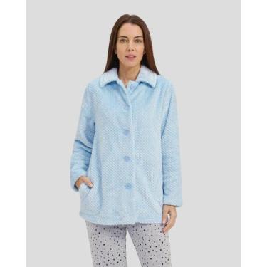 Imagem de Roupão Curto Feminino Jacquard com Botões Azul Celeste Lohe, Azul cele