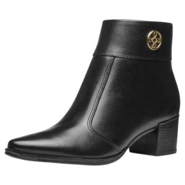 Imagem de Bota Feminina Couro Confortável Resistente Cano Baixo Pegada, Preto, 3