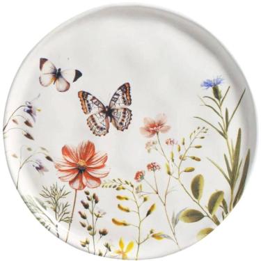 Imagem de Jogo 12 Pratos 21,5cm Sobremesa Borboleta Cerâmica Porto Brasil Stoneware Decorada