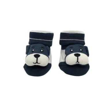 Imagem de Meia Antiderrapante Plin Baby 3D Cachorro Azul Marinho Listras