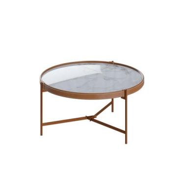 Imagem de Mesa de Centro Aqua 71 Marmorizado Off White com Cobre - Imcal Moveis 
