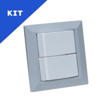 Imagem de Kit Espelho Duplo Chanfrado 2 Interruptores Cada Cinza - CONNECT CAIXA