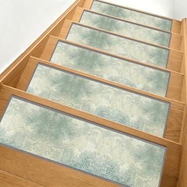 Imagem de Escadas antiderrapantes para degraus de madeira, 15 peças de tapetes de escada com adesivo traseiro, 20 x 76 cm, lavável e reutilizável, tapetes de segurança para crianças, idosos e cães