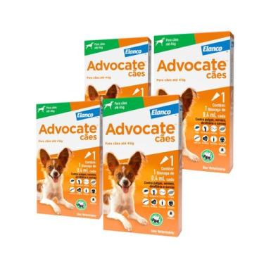 Imagem de 4 Antipulgas Advocate Elanco 1 Bisnaga 0,4mL Cães até 4kg  Dose mensal
