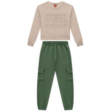 Imagem de Conjunto Menina em Moletom Flanelado com Strass Kyly, Amêndoa, Verde, 