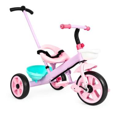 Imagem de Triciclo Infantil Rosa Candy Passeio com Empurrador Pedal Cinto de Seg