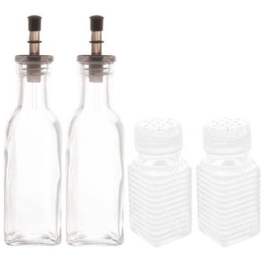 Imagem de Porta Azeite e Vinagre Saleiro Pimenteiro Kit 4 Potes para Temperos Co