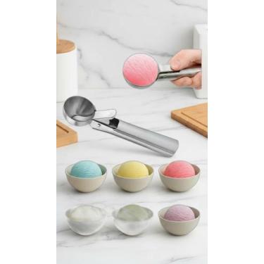 Imagem de Kit Colher de Sorvete Inox e 6 Bowls de Bambu - Congratulations Store