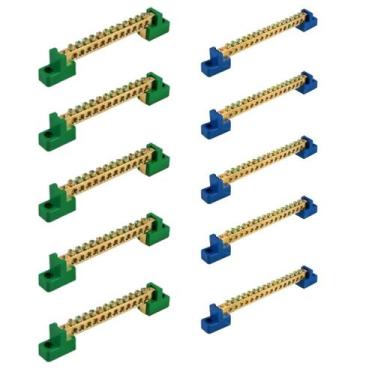 Imagem de Kit 5 Barramentos Neutro + 5 Barramentos Terra 16 Entradas s/ Proteção