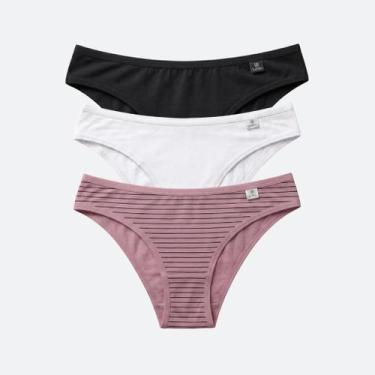 Imagem de Kit Calcinha Del Rio Feminina Microfibra 3 Peças Tanga, Branco, Rosa, 