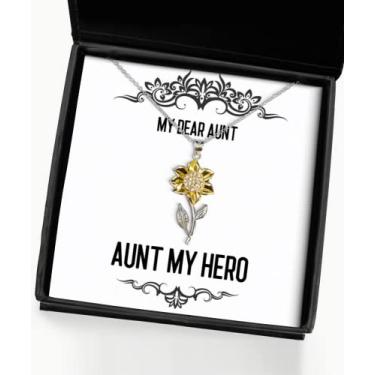 Imagem de SpreadPassion Colar com pingente de girassol Aunt My Hero Aunt, presentes inadequados para tia