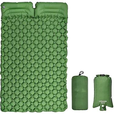 Imagem de GQYYS Tapete de acampamento duplo autoinflável com bomba, tapete de dormir portátil ultraleve para 2 pessoas com travesseiro, tapete de acampamento impermeável para caminhadas, mochila e acampamento