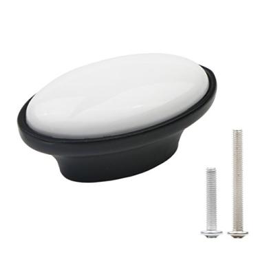 Imagem de Pxyelec Pacote com 6 puxadores ovais de cerâmica branca preta para armário, gaveta de cozinha, puxador de armário, alças de armário, decoração de móveis, 16 mm