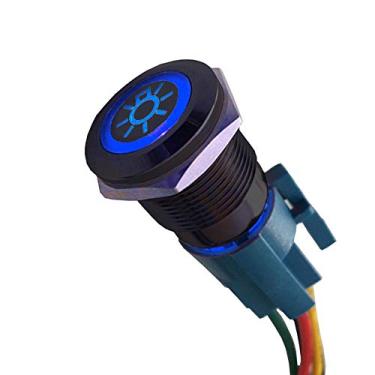 Imagem de ESUPPORT 12 V carro veículo luz LED azul farol botão de pressão metal interruptor tomada tomada trava fio 19 mm concha preta
