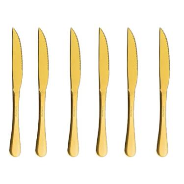 Imagem de Conjunto 6 Facas Churrasco Elite Dourado Talheres Gourmet Mix em Aço Inox