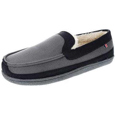 Imagem de IZOD Pantufa masculina clássica de dois tons de mocassin, chinelos quentes de inverno com espuma de memória, tamanho 8 a 13, Cinza, 11-12