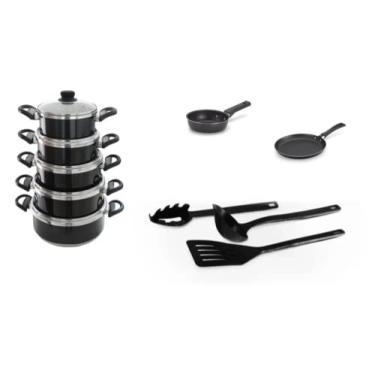 Imagem de Conjunto Panelas Tulipa 7 Peças Preta C/Tampa De Vidro