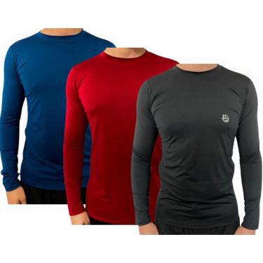 Imagem de Kit C/ 3 Camisas Térmicas Ice Proteção Uv50+ Unissex Preto Vermelho Azul