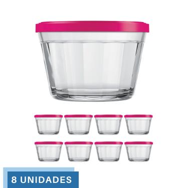 Imagem de 8 Tigela Vidro Americano Tampa Plastica Sortida 350ml Nadir