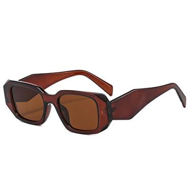 Imagem de Moda Retângulo Pequeno Óculos de Sol Feminino Retro Designer Pernas Largas Óculos Óculos UV400 Masculino Quadrado Roxo Óculos de Sol, Chá Chá, Como a imagem
