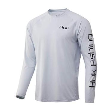 Imagem de Huk Camiseta masculina de Atum com Fino Azul da Casa de Banho | Camisa de Pesca de Manga Comprida com + 30 UPF Proteção Solar, Pregas Air, XGG
