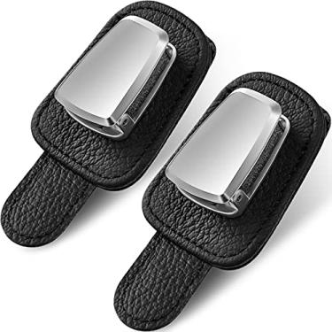 Imagem de 2 pacotes de suporte universal para óculos de sol de carro com clipe de couro para óculos de sol e clipe para cartão de bilhete para carro (preto)